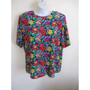 Vintage 90's Notations Floral Print Collarless Shell Top Size 12 Bright